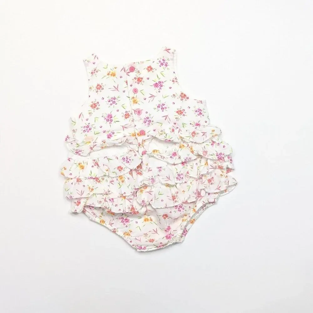 Absorba Sunsuit Baby Girls Size 6m White Floral Ruffle Bum Bubble Romper